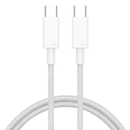 White braided USB-C to USB-C charging cable, 100W molded connectors