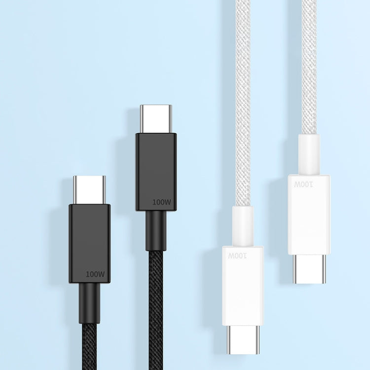 USB-C to USB-C charging cables in black and white, 100W connectors