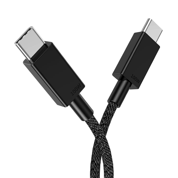 Braided USB-C to USB-C charging cable with black connectors, 100W marking