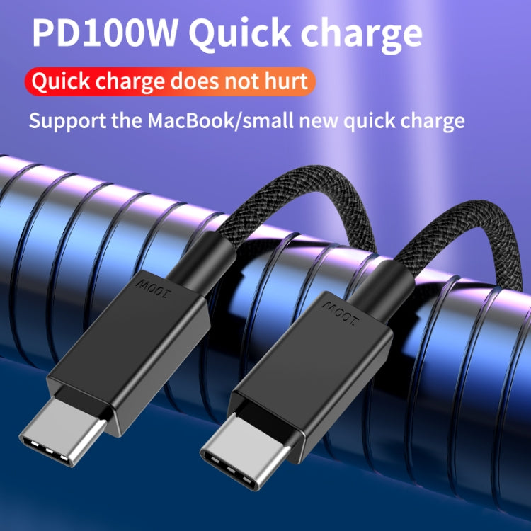 Braided USB-C to USB-C fast charging cable with black connector housings and cord