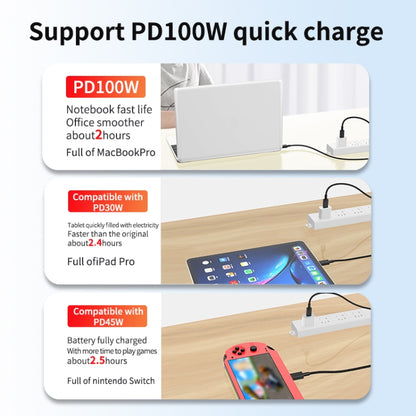 Braided USB-C charging cable with two USB-C plugs connected to powered devices