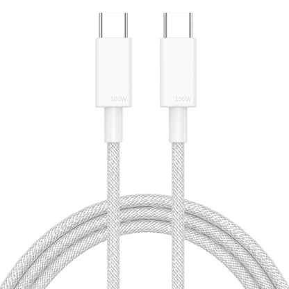 White braided USB-C to USB-C charging cable with 100W tips and braided length