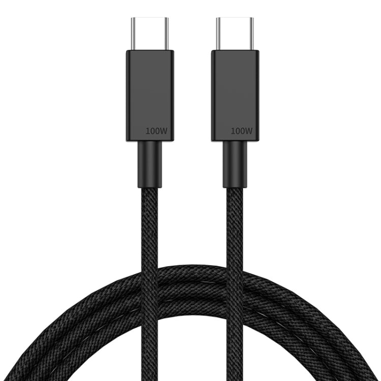 Black braided USB-C to USB-C charging cable with 100W tips and braided length