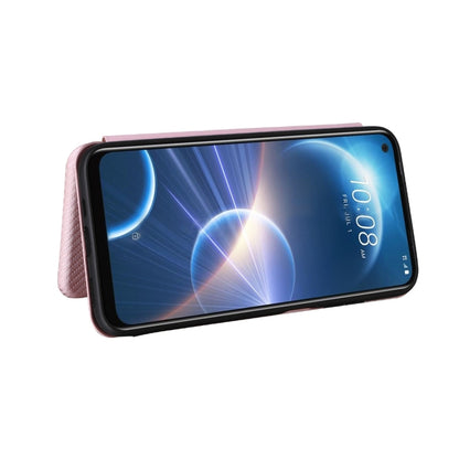 Pink carbon-fiber textured phone case with front viewing stand