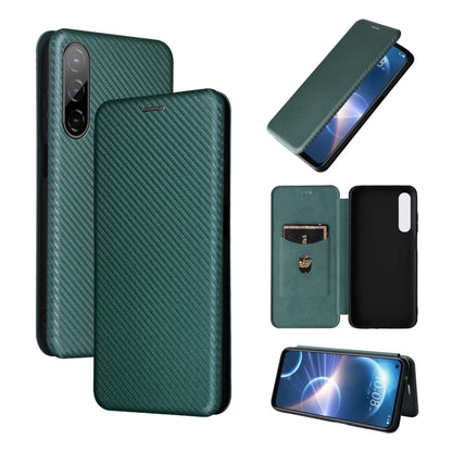 Green magnetic flip phone case with carbon-fiber texture and inner card slot