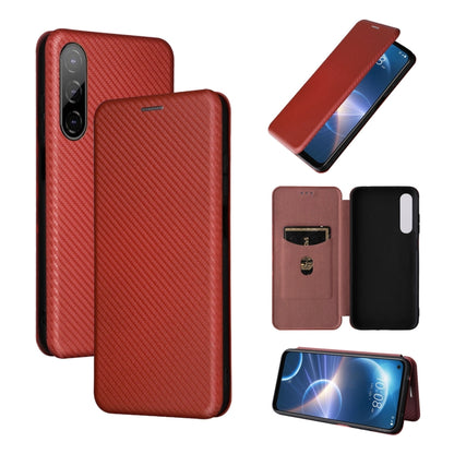 Red magnetic flip phone case with carbon-fiber texture and folio-style cover