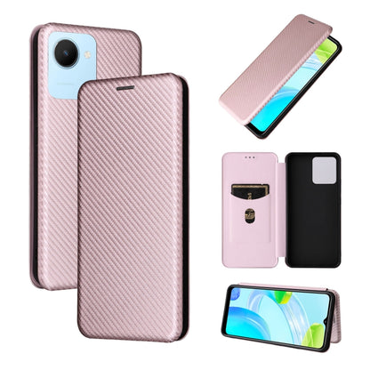 Pink magnetic flip leather phone case with carbon-fiber texture and card slot