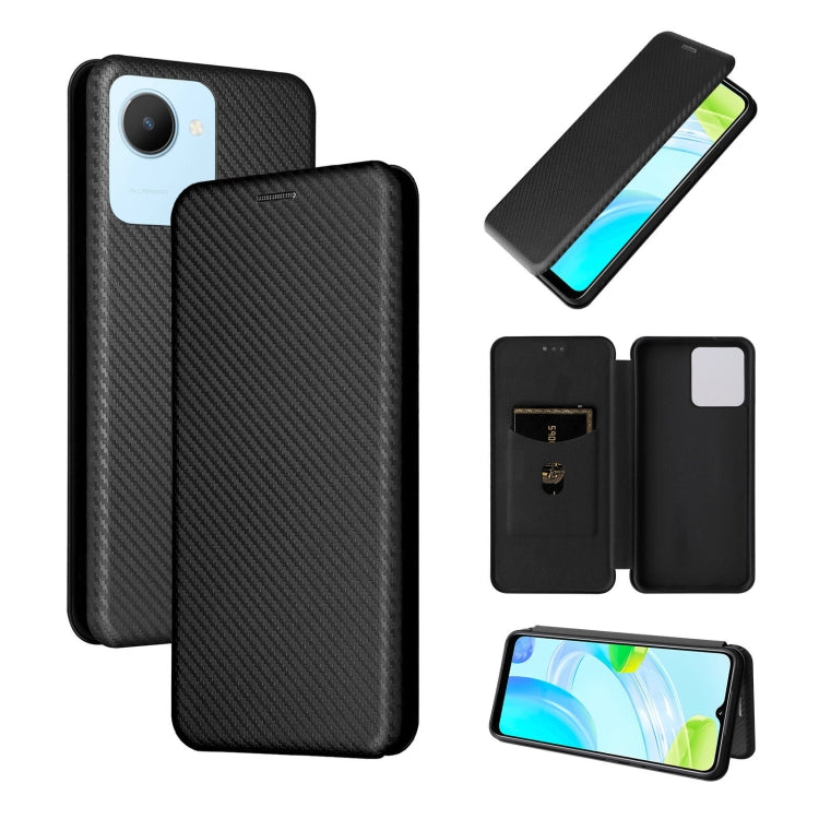 Black magnetic flip leather phone case with carbon-fiber texture and card slot