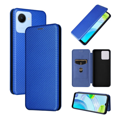 Blue magnetic flip leather phone case with carbon-fiber texture and card slot