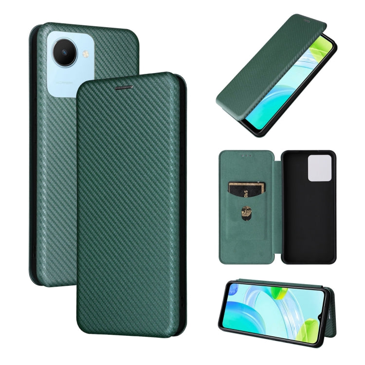 Green magnetic flip leather phone case with carbon-fiber texture and card slot