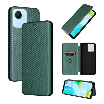 Green magnetic flip leather phone case with carbon-fiber texture and card slot
