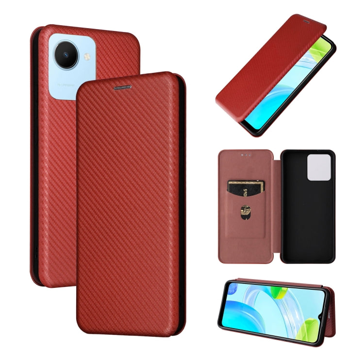 Brown magnetic flip leather phone case with carbon-fiber texture and card slot