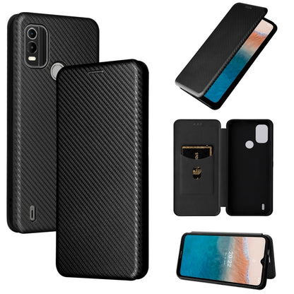 Black magnetic flip leather phone case with carbon-fiber texture and camera cutouts