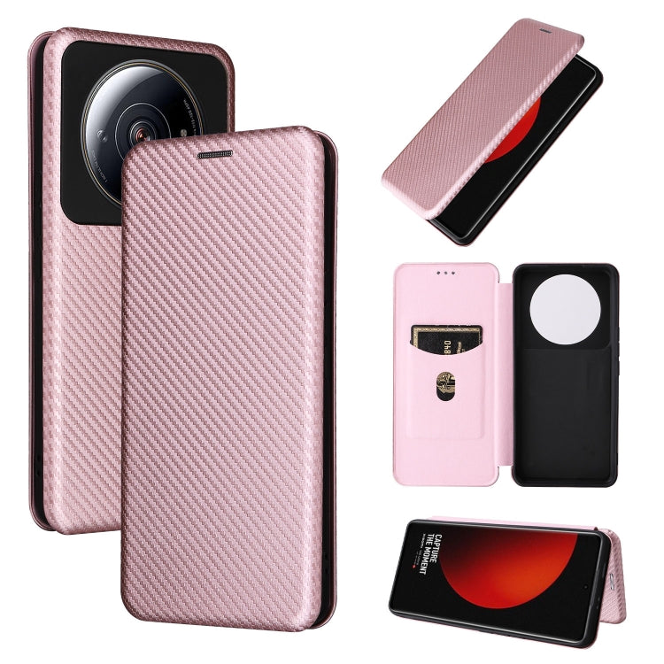 Pink carbon fiber texture magnetic flip leather phone case