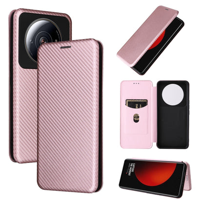 Pink carbon fiber texture magnetic flip leather phone case