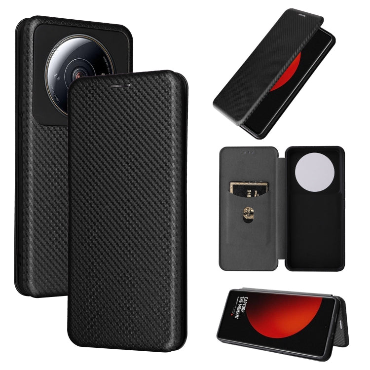 Black carbon fiber texture magnetic flip leather phone case