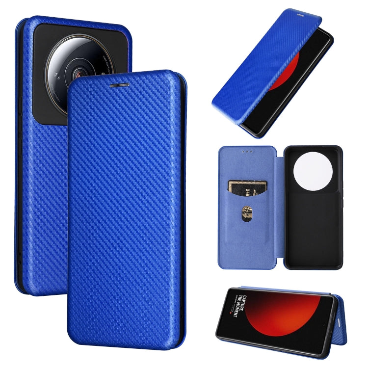 Blue carbon fiber texture magnetic flip leather phone case