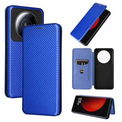 Blue carbon fiber texture magnetic flip leather phone case