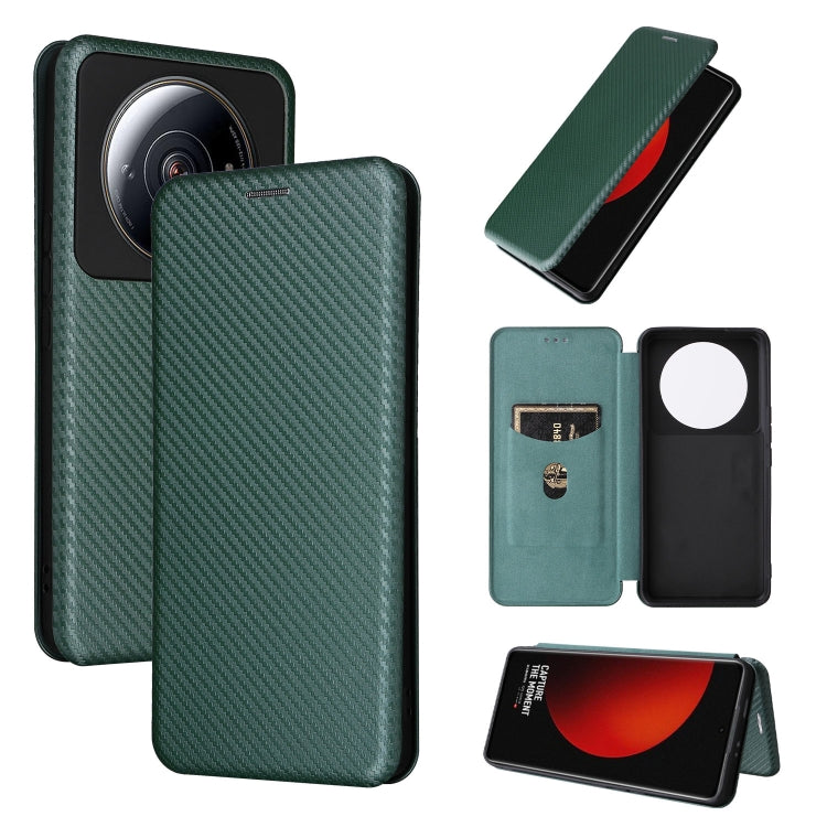 Green carbon fiber texture magnetic flip leather phone case