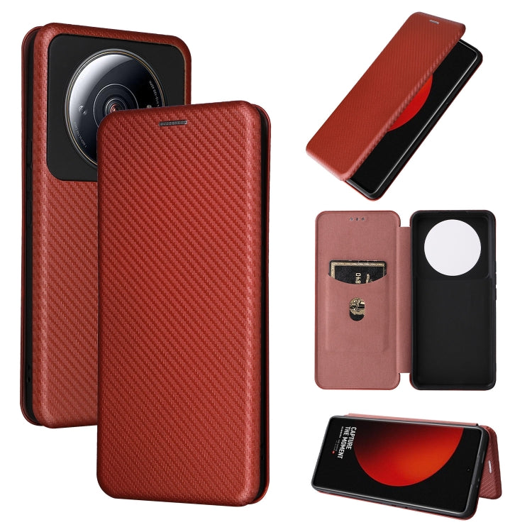 Brown carbon fiber texture magnetic flip leather phone case