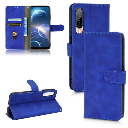 Blue magnetic flip leather phone case with card slots and fold-out stand
