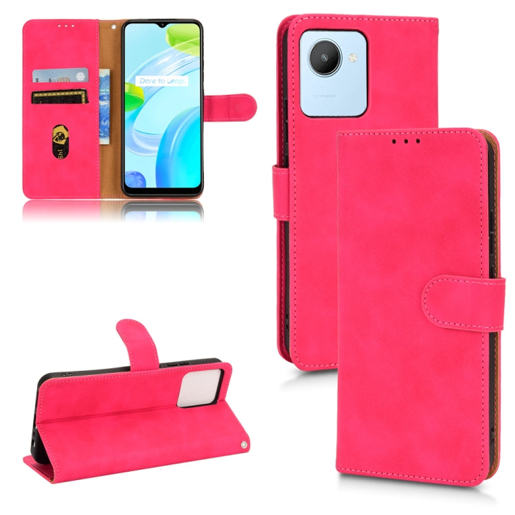 Rose red leather flip phone case with magnetic closure and card slots