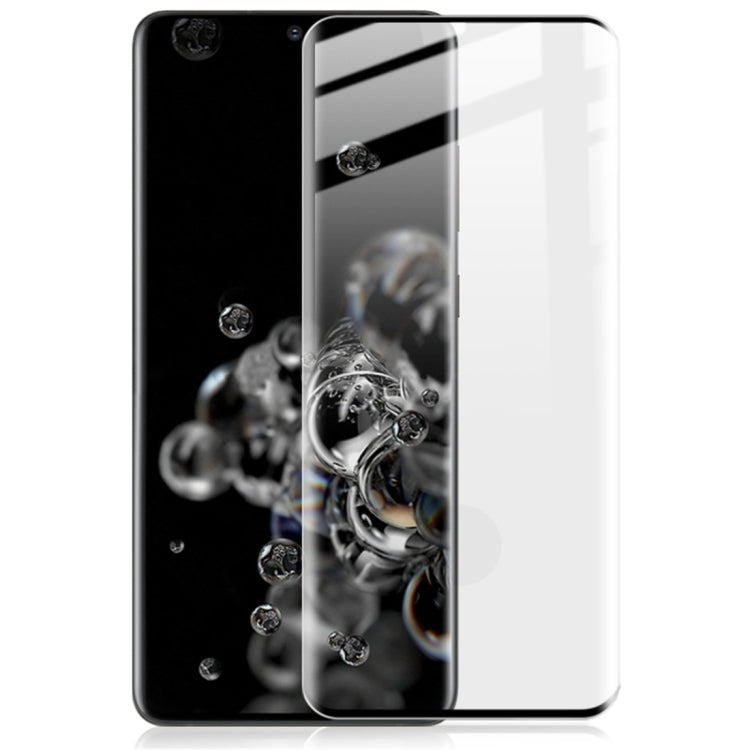 Tempered glass screen protector film covering smartphone front, clear curved fit