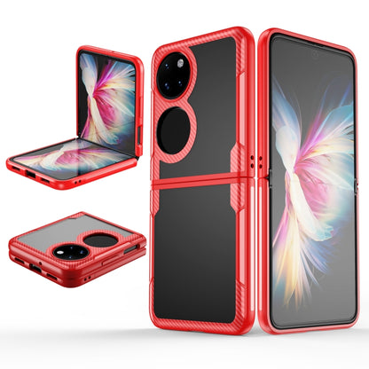 Red carbon-fiber TPU phone case with dual-lens cutout and hinge protection for P50 Pocket