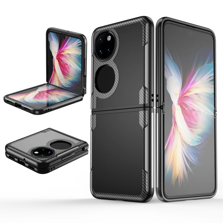 Black carbon-fiber TPU phone case with dual-lens cutout and hinge protection for P50 Pocket