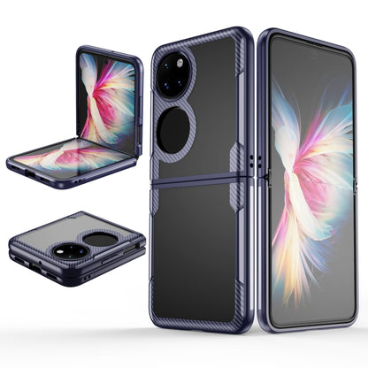 Blue carbon-fiber TPU phone case with dual-lens cutout and hinge protection for P50 Pocket