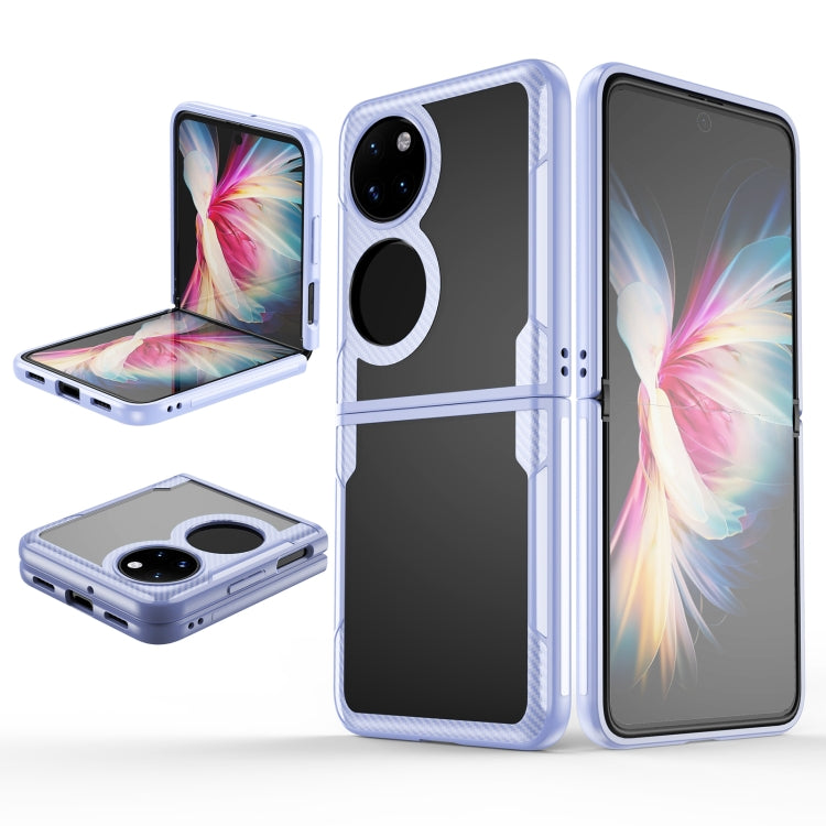 Light purple carbon-fiber TPU phone case with dual-lens cutout and hinge protection for P50 Pocket