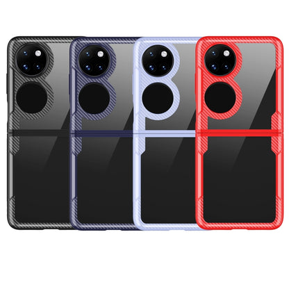 Multi-color carbon-fiber TPU phone cases showing red, blue, light purple, and black variants