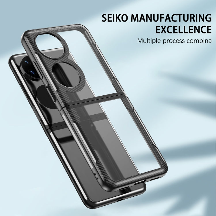 Black carbon-fiber TPU phone case with clear side frame and raised camera cutouts