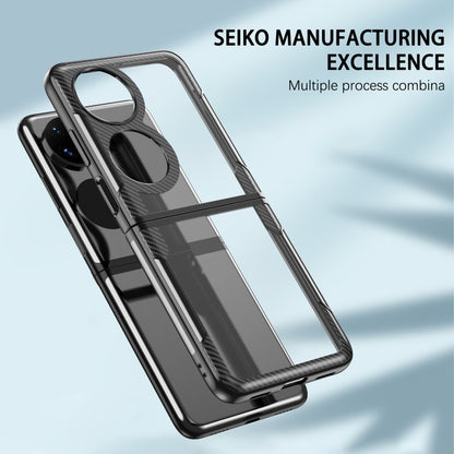Black carbon-fiber TPU phone case with clear side frame and raised camera cutouts