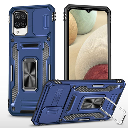 Navy blue rugged armor PC TPU phone case with kickstand and camera cutouts