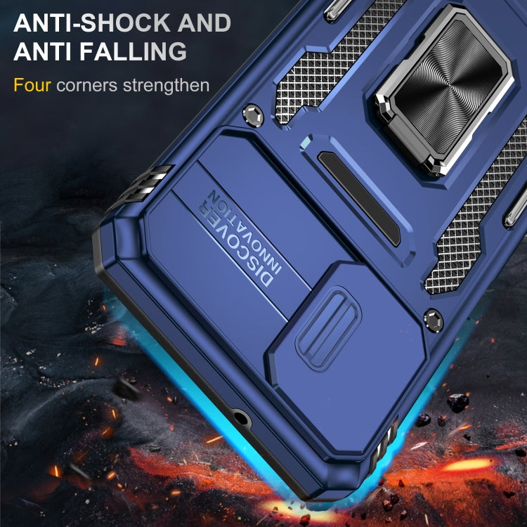 Navy blue rugged armor phone case with textured grip and reinforced corner bumpers