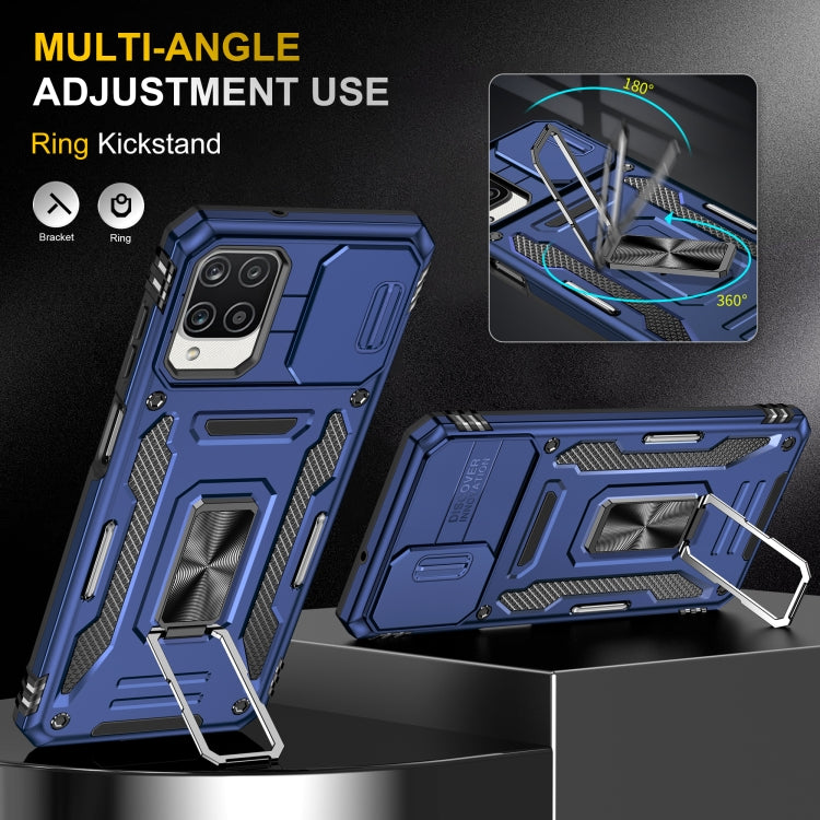 Navy blue rugged phone case with adjustable kickstand and ring-style support
