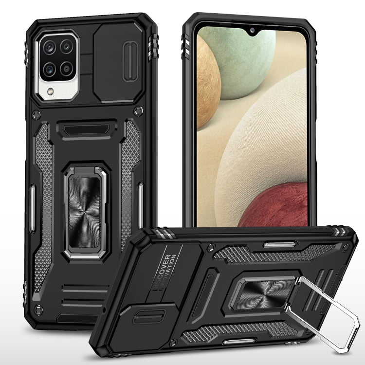 Black rugged armor PC TPU phone case with kickstand and camera cutouts