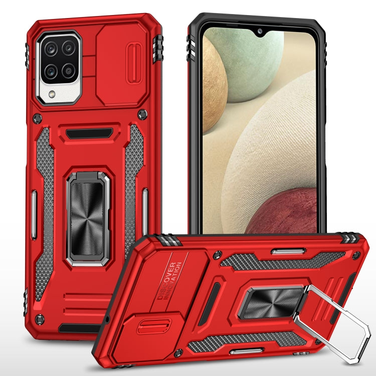 Red rugged armor PC TPU phone case with kickstand and camera cutouts