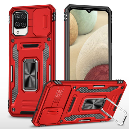 Red rugged armor PC TPU phone case with kickstand and camera cutouts