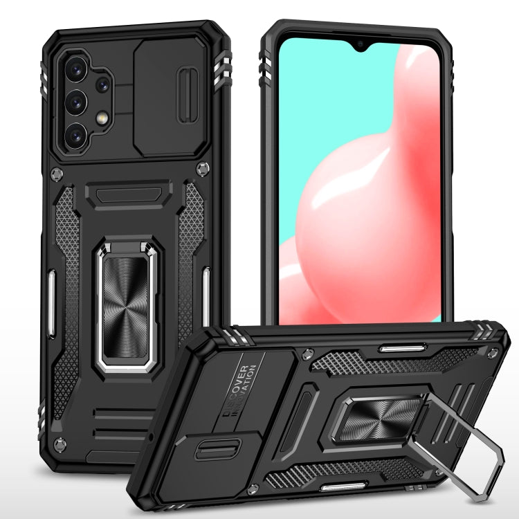 Rugged phone case with TPU camera shield and kickstand, black