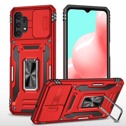 Rugged phone case with TPU camera shield and kickstand, red