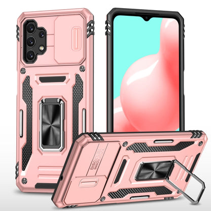 Rugged armor phone case with camera shield, rose gold, built-in kickstand