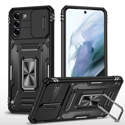Armored phone case with camera shield and kickstand, black TPU/PC