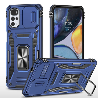 Rugged phone case with camera shield, navy blue, kickstand support and armor design