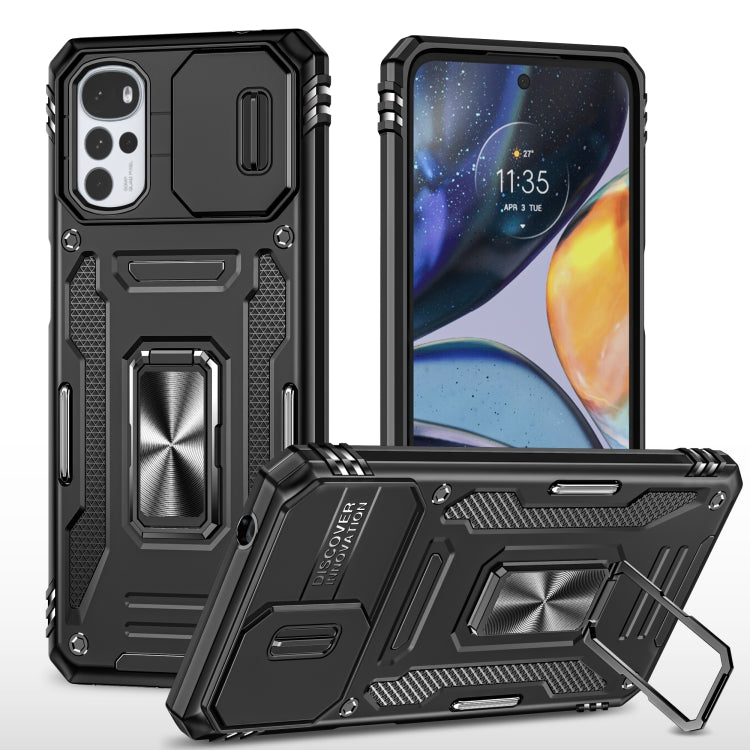 Rugged phone case with camera shield, black, kickstand support and armor design