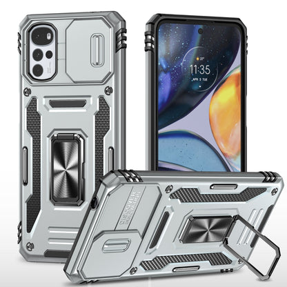 Armor phone case with camera shield, built-in kickstand, and textured grip, dark grey metal