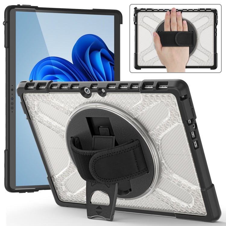 Black TPU tablet case with rotating stand and hand strap for Surface Pro 8