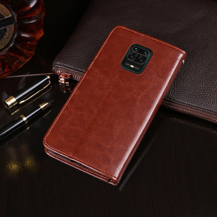 Brown flip leather phone case with card slot and magnetic closure