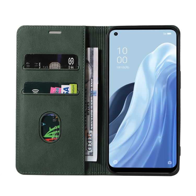 Green magnetic leather folio phone case with wrist strap and interior card slots